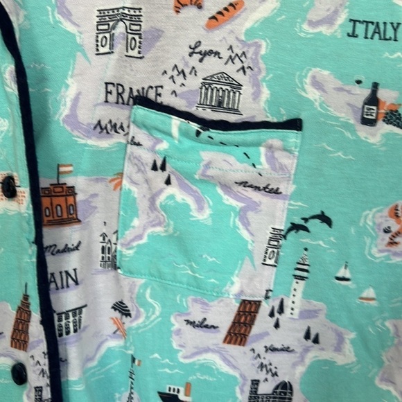 Munki Munki‎ European Travel Print Short Sleeve Front Button Down PJ Pajama Top - Picture 4 of 9